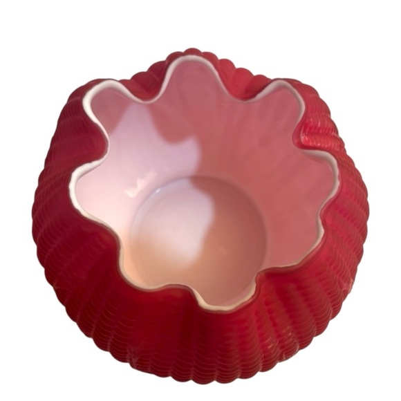 1960s Fenton Rose Bowl Made for L.G. Wright Cranberry Rose Maize Pattern - Picture 2 of 4